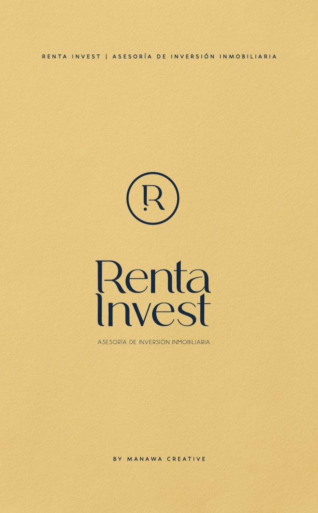 logotipo logo principal vertical para branding, identidad de marca, imagen corporativa, diseño de la marca renta invest asesoría de inversión inmobiliaria