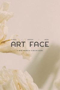 Diseño gráfico minimalista con flores secas y logotipo de Art Face