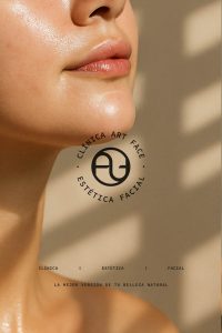 Primer plano de rostro femenino con logotipo circular de Clínica Art Face superpuesto.