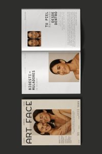 Revista con branding de Clínica Art Face y tratamiento de bioestimuladores de colágeno