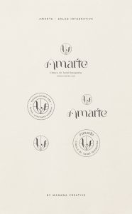 Composición con logotipos de la Clínica Amarte en diferentes versiones visuales sobre fondo claro