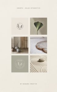 Paleta cromática completa de la marca Clínica Amarte con tonos tierra y verdes naturales