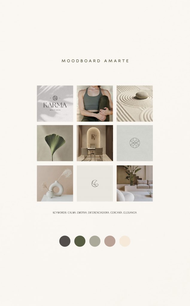 Composición visual de isotipo y recursos gráficos orgánicos de la Clínica Amarte