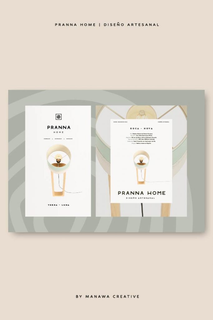 Identidad visual de la lámpara Roca Nova de Pranna Home, diseño estratégico de branding por Manawa Creative.