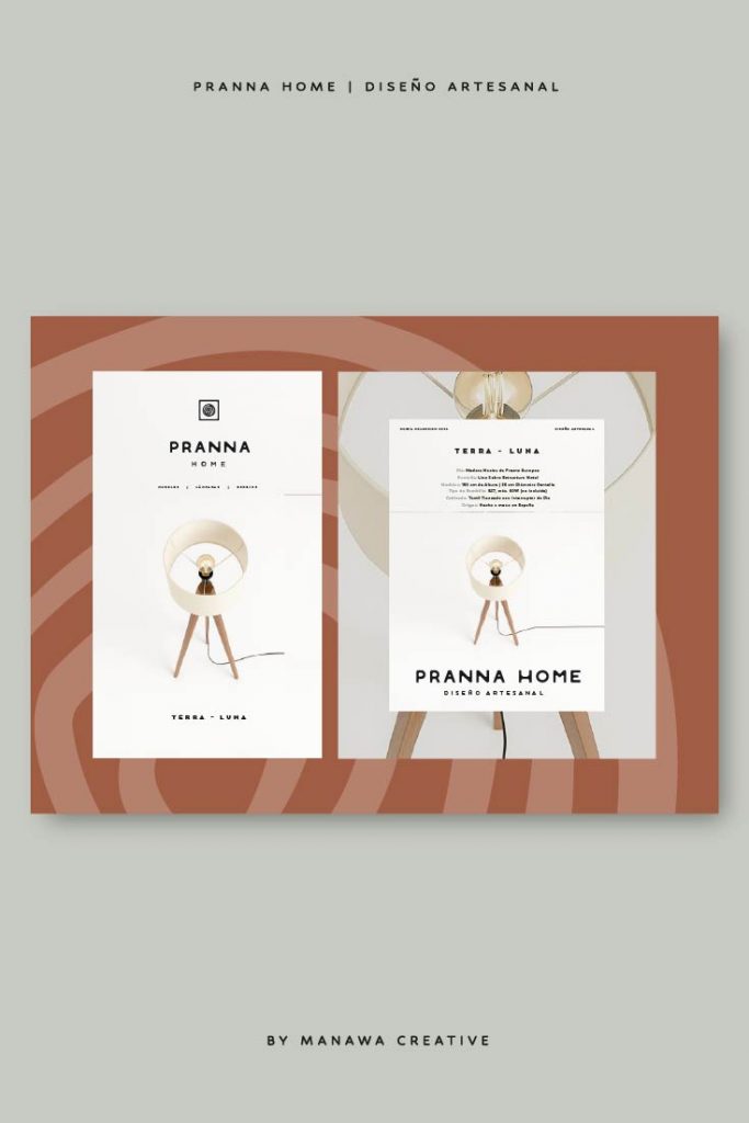 Identidad visual de la lámpara Terra Luna, branding estratégico artesanal diseñado por Manawa Creative para Pranna Home.