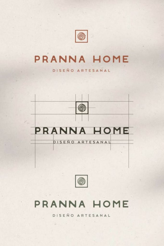 Logotipo de Pranna Home con isotipo orgánico, identidad visual minimalista y branding artesanal desarrollado por Manawa Creative.