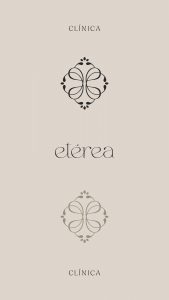 Logotipo e isotipo de Clínica Etérea sobre fondo beige como parte del branding estratégico.