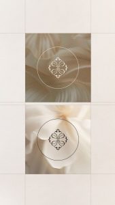 Variantes del isotipo de Clínica Etérea aplicadas sobre diferentes fondos orgánicos.