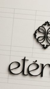 Detalle del logotipo de Clínica Etérea aplicado en relieve como parte de su identidad visual.