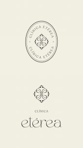 Composición del logotipo, isotipo y sello de Clínica Etérea, ejemplo de identidad visual estratégica.