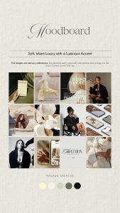 Moodboard oficial de Lycaste Marketing Partners con referencias de lujo silencioso y paleta botánica.