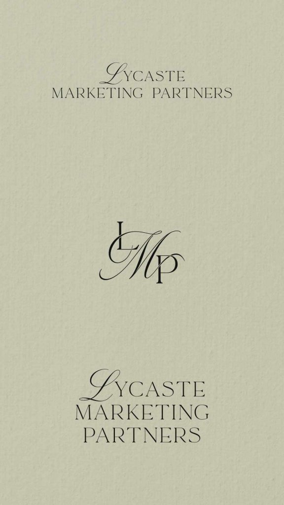 Variaciones del logotipo e isotipo de Lycaste Marketing Partners en la paleta botánica de la marca, branding de Manawa Creative.