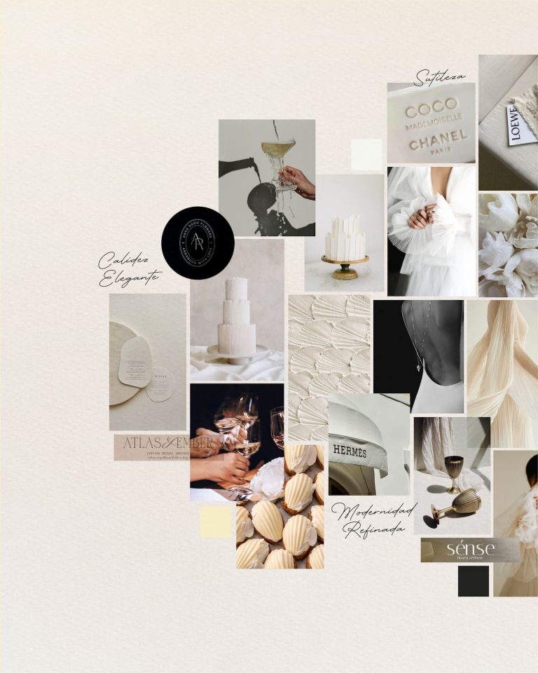 Moodboard de marca y universo visual desarrollado por Manawa Creative para Numara, wedding planner en Asturias, como parte del proceso de branding estratégico y rebranding.