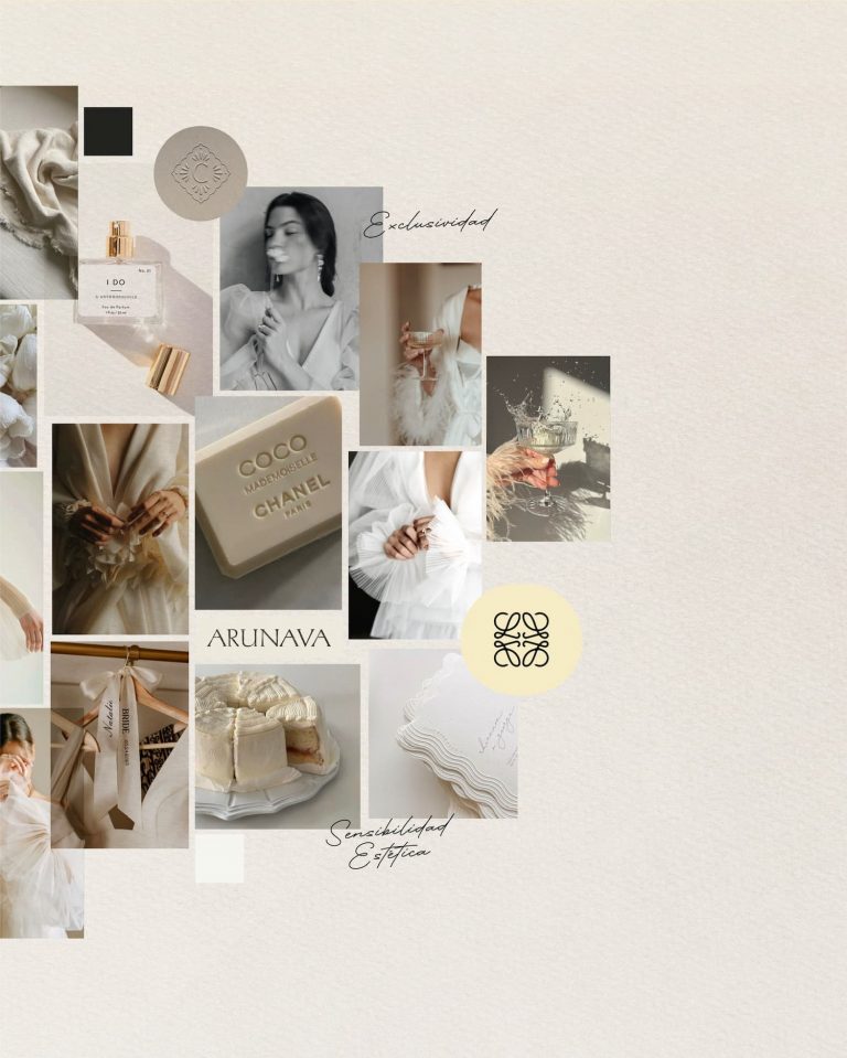 Dirección visual y moodboard de branding estratégico desarrollados por Manawa Creative para Numara, wedding planner en Asturias, como base para la identidad visual y la comunicación de marca.