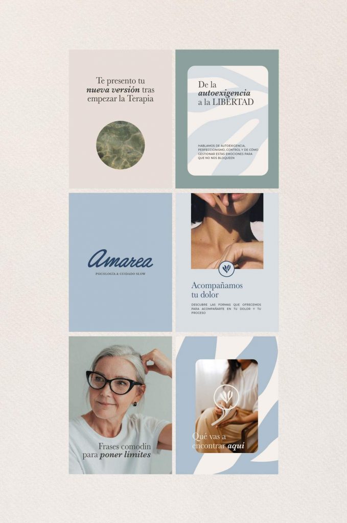 Cuadricula de cuatro plantillas de contenido para Instagram de Amarea